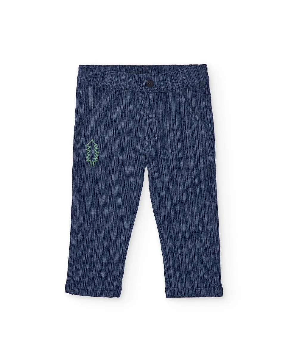 

Синие вязаные брюки для мальчика с вышивкой сосны Tuc tuc