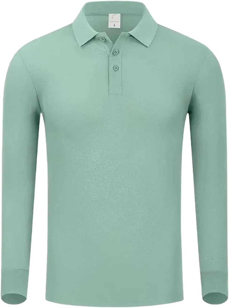 Мужское поло с длинным рукавом, Pure Cotton, серо-зеленый