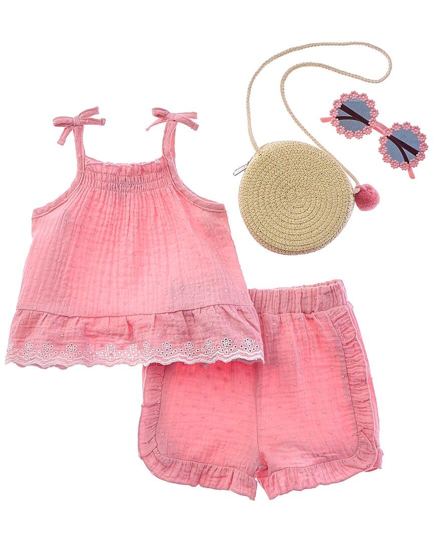 

Рэйчел Зои Комплект из 4 предметов: шорты из жаккардовой марли с сумкой и солнцезащитными очками Rachel Zoe, мультиколор