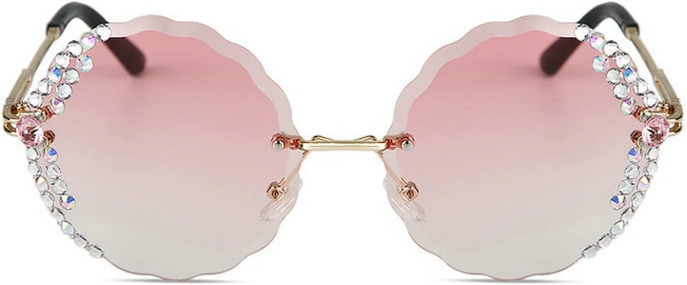 

Солнцезащитные очки COTIA для женщин, увеличенного размера, круглой формы с цветочным узором, с бриллиантовыми кристаллами, без оправы, с линзами, ограненными под алмаз, Pink