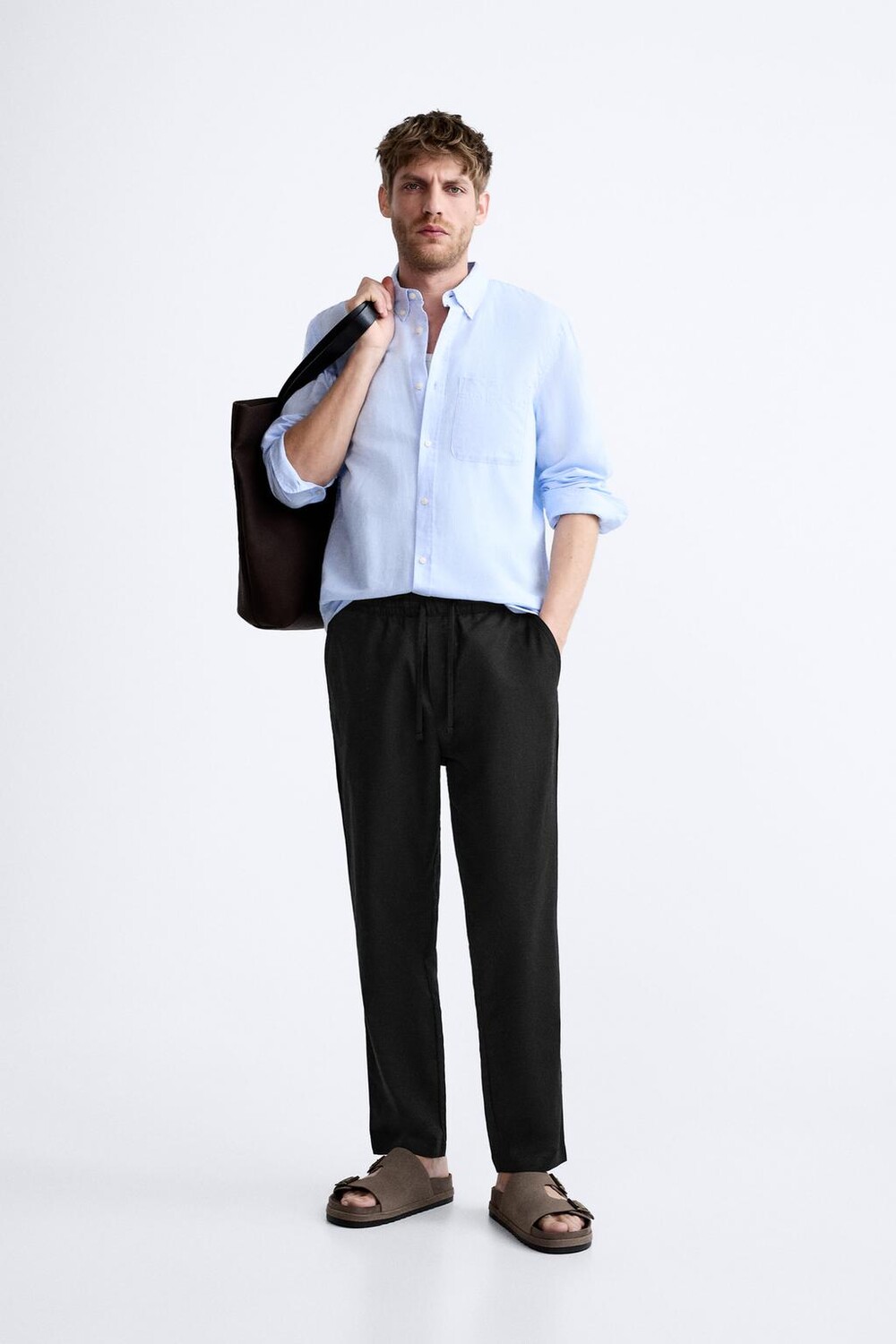 

Брюки из хлопка и льна ZARA, черный
