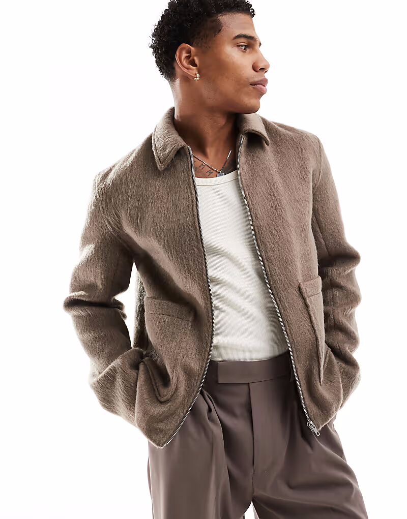 

Текстурированная куртка Харрингтон Asos Design, серо-коричневый