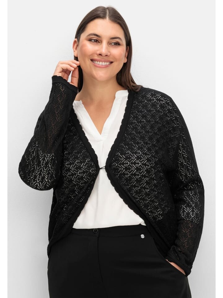 

Кардиган sheego Kurze Ajour Strickjacke, черный