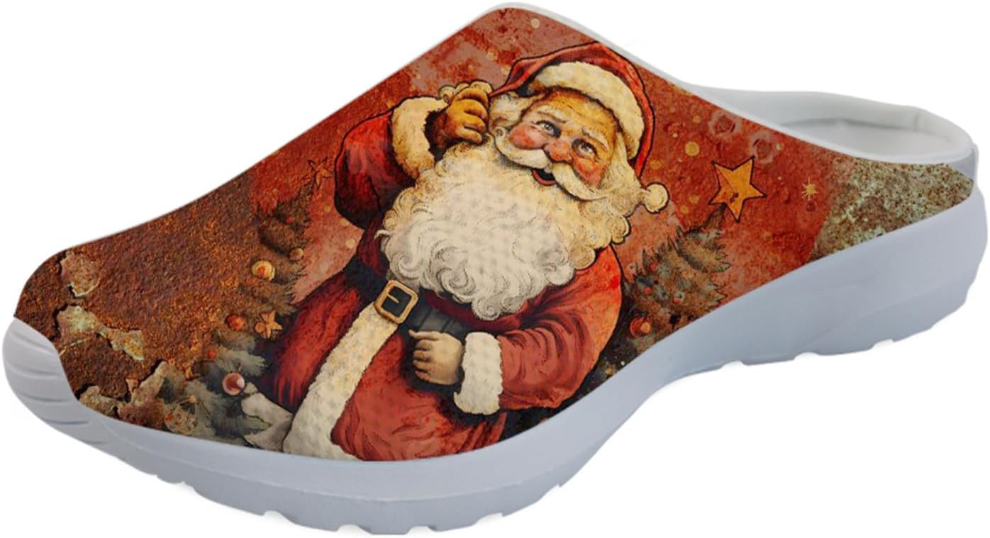 

GLENLCWE Унисекс сабо с принтом американского флага для мужчин и женщин, туфли-мюли, сабо на мягкой подошве, сетчатые тапочки для дома, пляжа и работы медсестрой, Retro Santa Claus