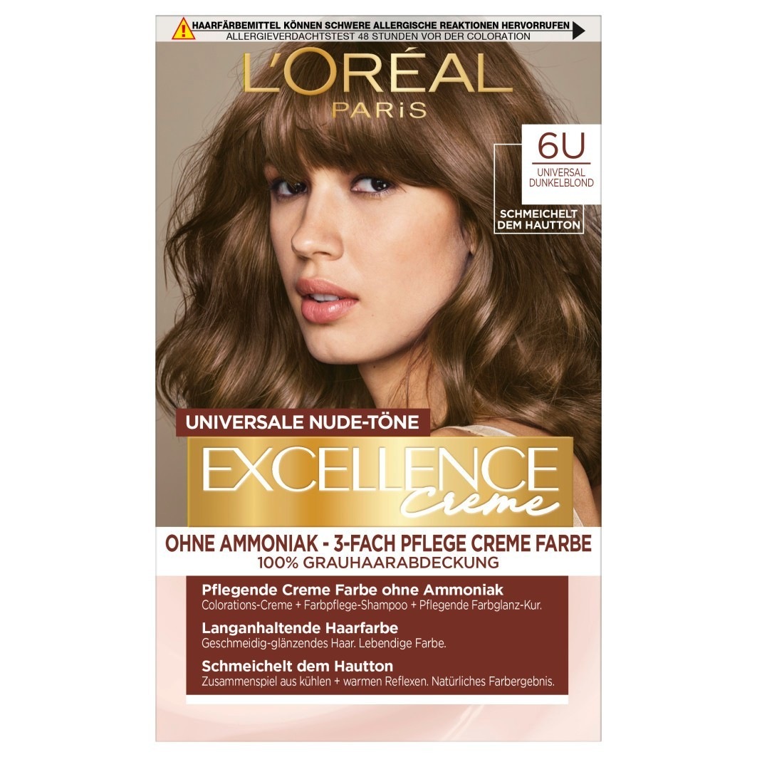 Краска для волос excellence creme universale nude-töne Loreal Paris, nr. 6u - dunkelblond, количество 1 шт. — фото 3