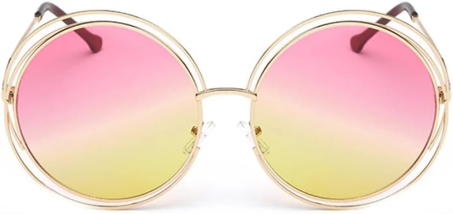 

Винтажные женские круглые солнцезащитные очки, модные женские солнцезащитные очки в металлической оправе с большими линзами, женские защитные очки VRTRFFTR, Gold-pink Yellow