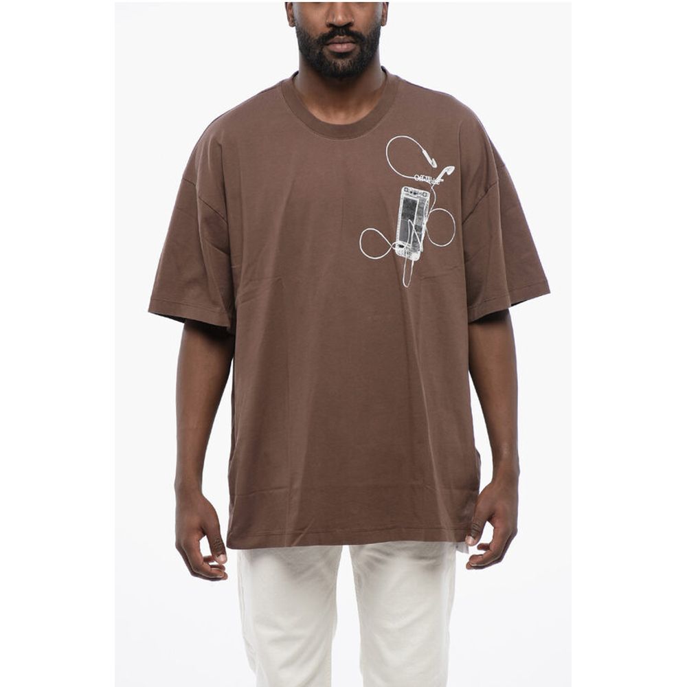 

Футболка свободного кроя с круглым вырезом и принтом на спине, макси Off-White, Brown