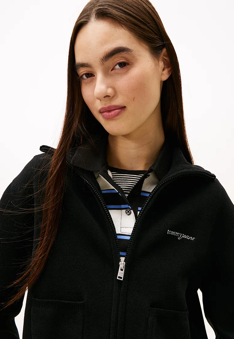 Кардиган на молнии с воротником, Stitch Logo, Tommy Jeans Tommy Hilfiger, черный — фото 3