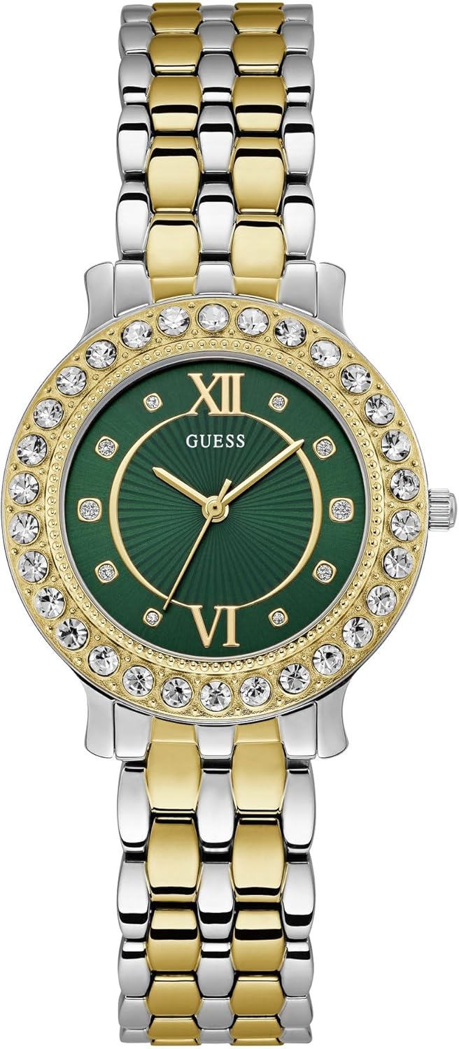 

GUESS женские часы 34 мм - двухцветный браслет, зеленый циферблат, двухцветный корпус