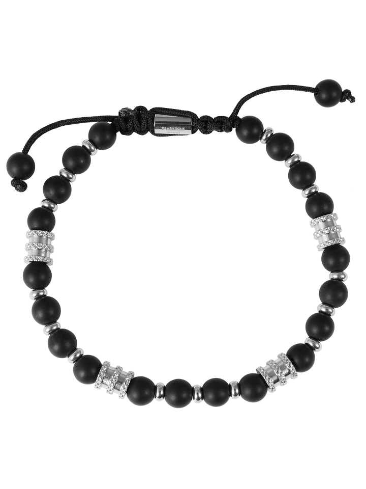 

Adeliás Браслет унисекс - браслет из нержавеющей стали с шариками и ониксом, 19 см, серебристый