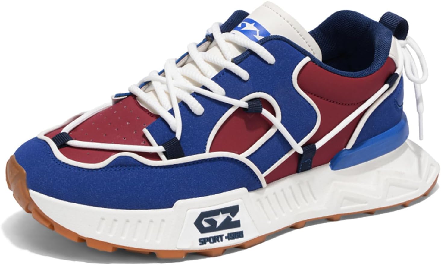 

Мужские модные кожаные кроссовки на платформе с шнуровкой, повседневные двухцветные легкие спортивные ходовые обувь Netehadi, красный/синий