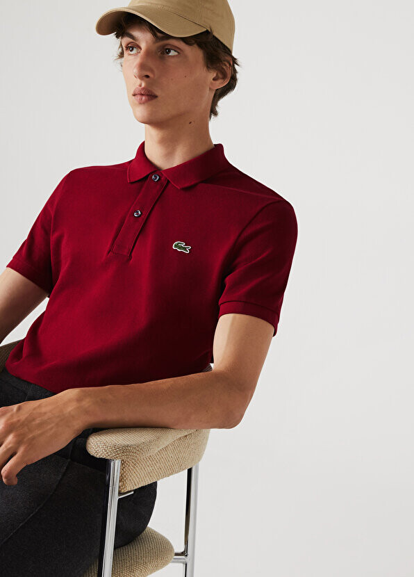 Мужская футболка-поло slim fit l.12.12 бордово-красная Lacoste — фото 4