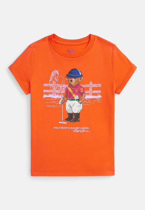 Футболка из хлопкового трикотажа с принтом в виде медведя поло. Polo Ralph Lauren, Spectrum Orange