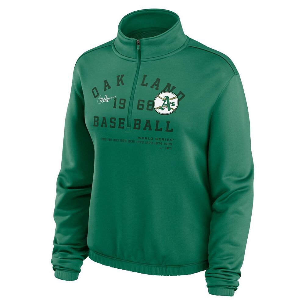 Женский свитшот Nike Green Oakland Athletics Rewind Splice с полуукороченной молнией до половины и объемным подолом, цвет Oas Green — фото 3