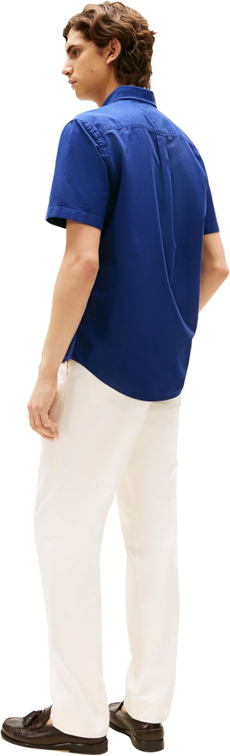 Рубашки оксфорды Tommy Hilfiger Men's с коротким рукавом, классический крой, мужские рубашки на пуговицах, Preppy Navy — фото 4