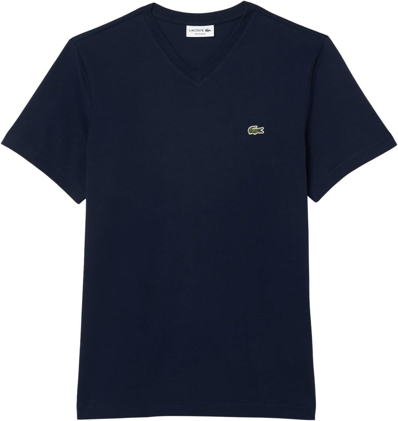Мужская хлопковая футболка Lacoste с V-образным вырезом, Navy Blue — фото 4