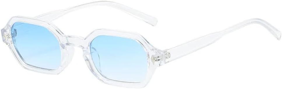 

Ретро солнцезащитные очки в форме многоугольного прямоугольника для женщин, защита от УФ-излучения UV400, модные линзы с синим градиентом, для мужчин, ретро оправа с заклепками TKKTLLT, Transparent Blue