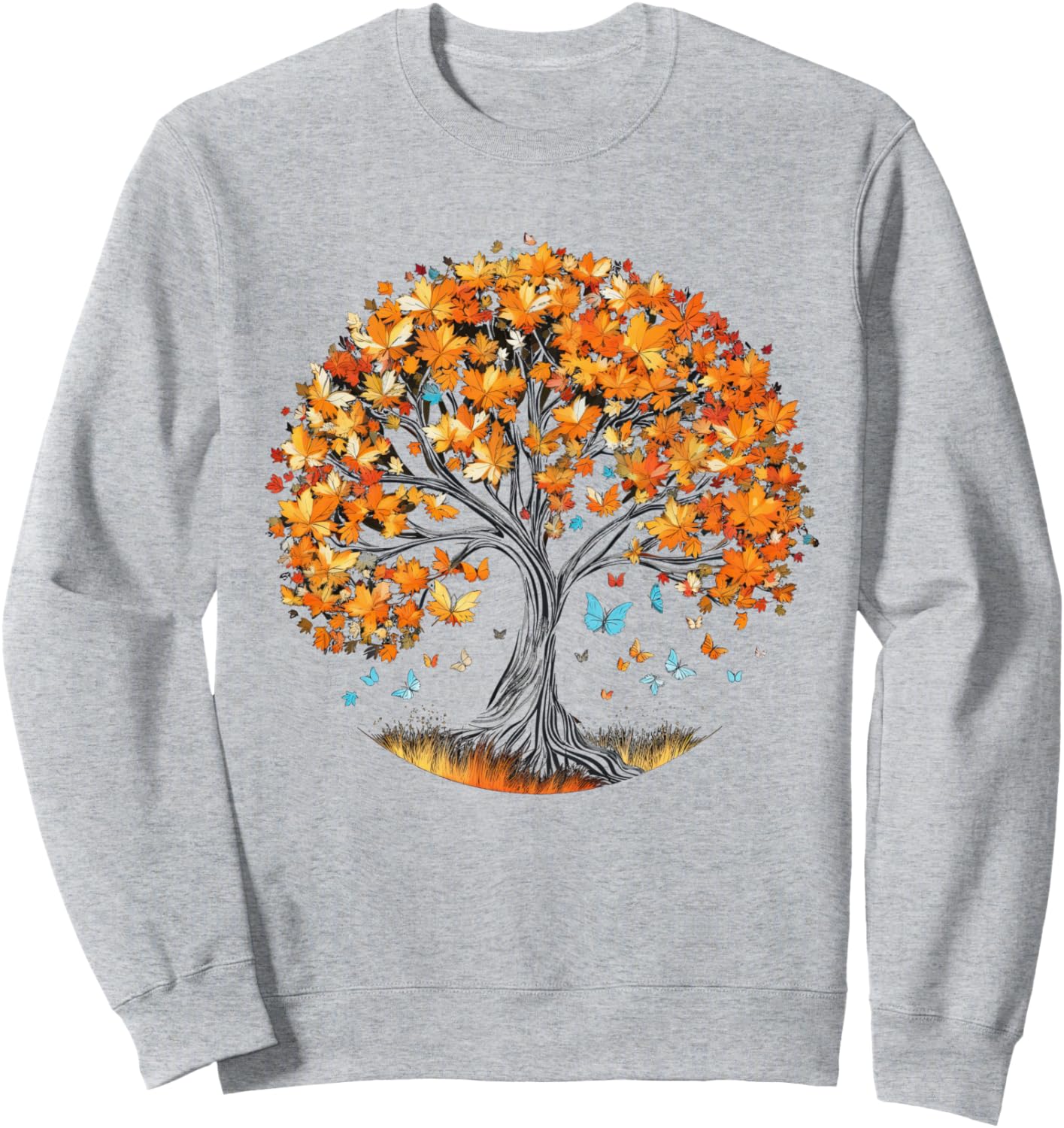 

Осенняя толстовка с изображением осенних листьев, дерева и бабочки Autumn Design With Butterflies And Trees, серый