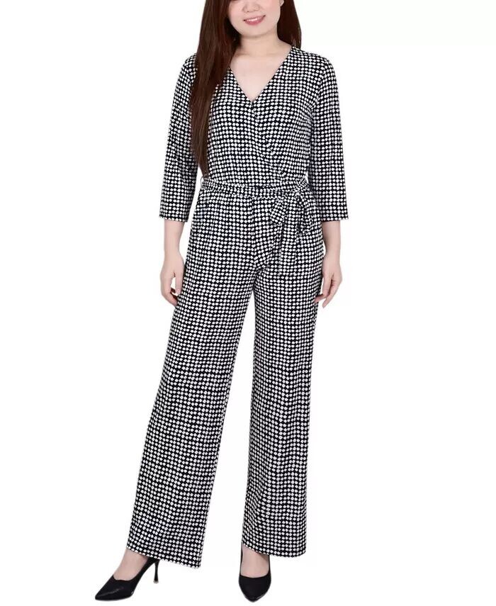 

Комбинезон Petite с поясом и рукавами 3/4 с принтом NY Collection, мультиколор