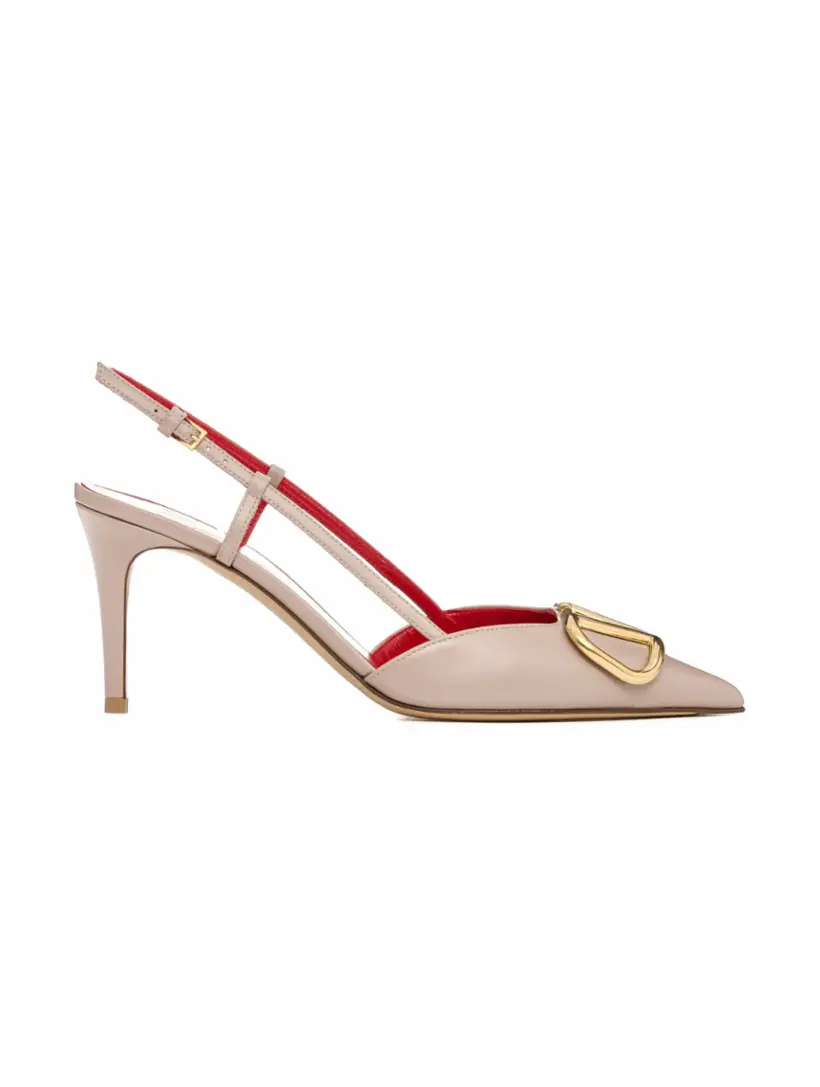 

Кожаные слингбэки V-logo Valentino Garavani, бежевый