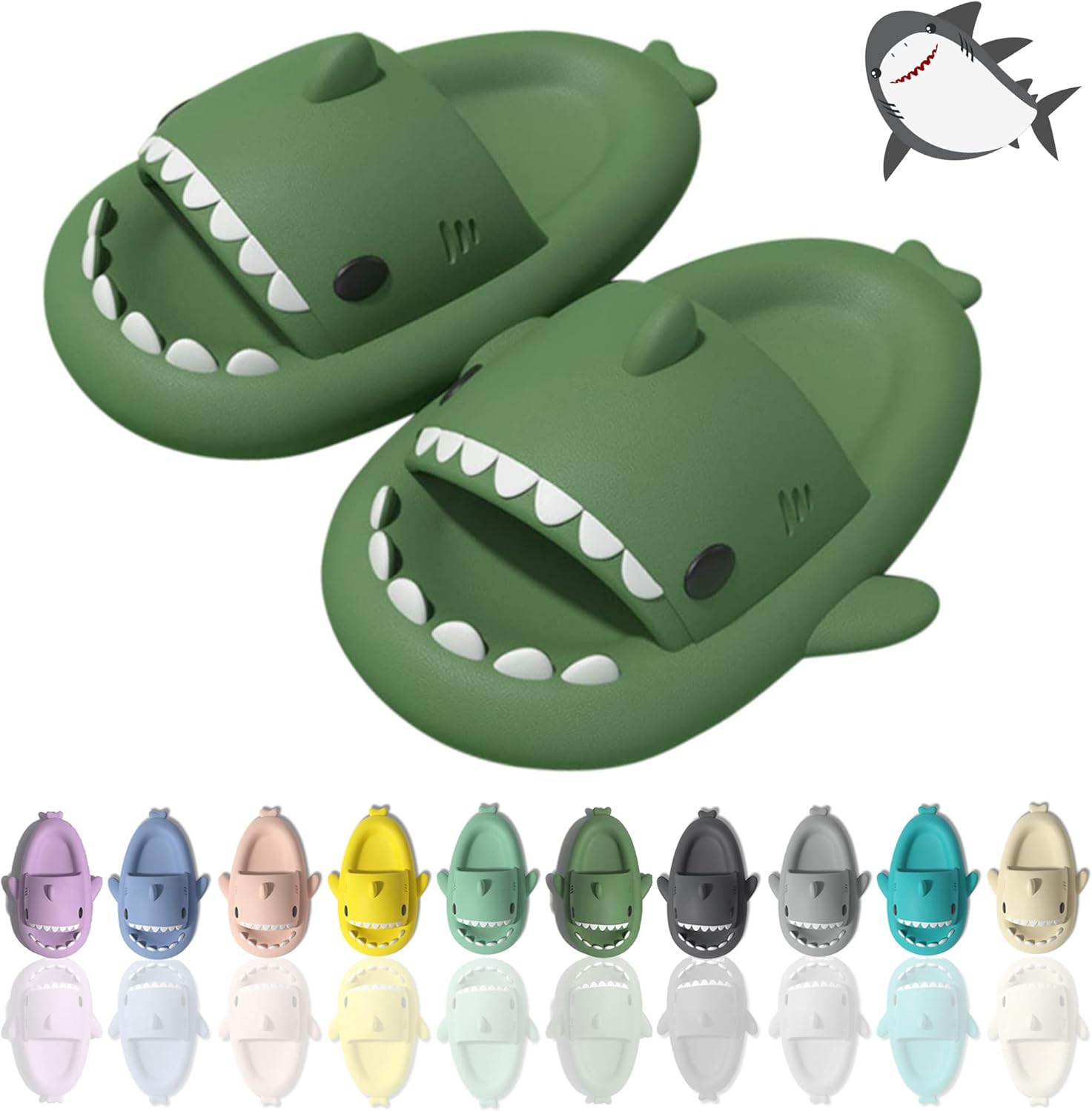 

Шлепанцы Sharllen Shark для женщин и мужчин с милым забавным мультяшным дизайном, противоскользящие, с открытым носком, легкие летние шлепанцы с акулой, темно-зеленый