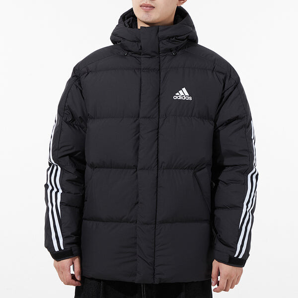 Пуховик adidas 3st Puffy Dwn J Casual Sports Stay Warm hooded down Jacket Black, черный — фото 3