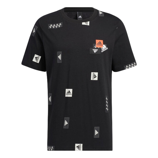 

Футболка Men's adidas Full Print Logo Patch Printing Round Neck Short Sleeve Black T-Shirt, мультиколор