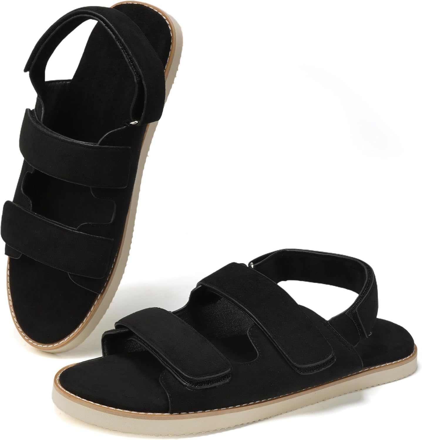 

Мужские летние сандалии SoleilSandal для замши, удобные шлепанцы с ортопедической стелькой из пены с эффектом памяти, подошва из ЭВА, нескользящие, повседневные, модные с застежками-липучками, Ebony