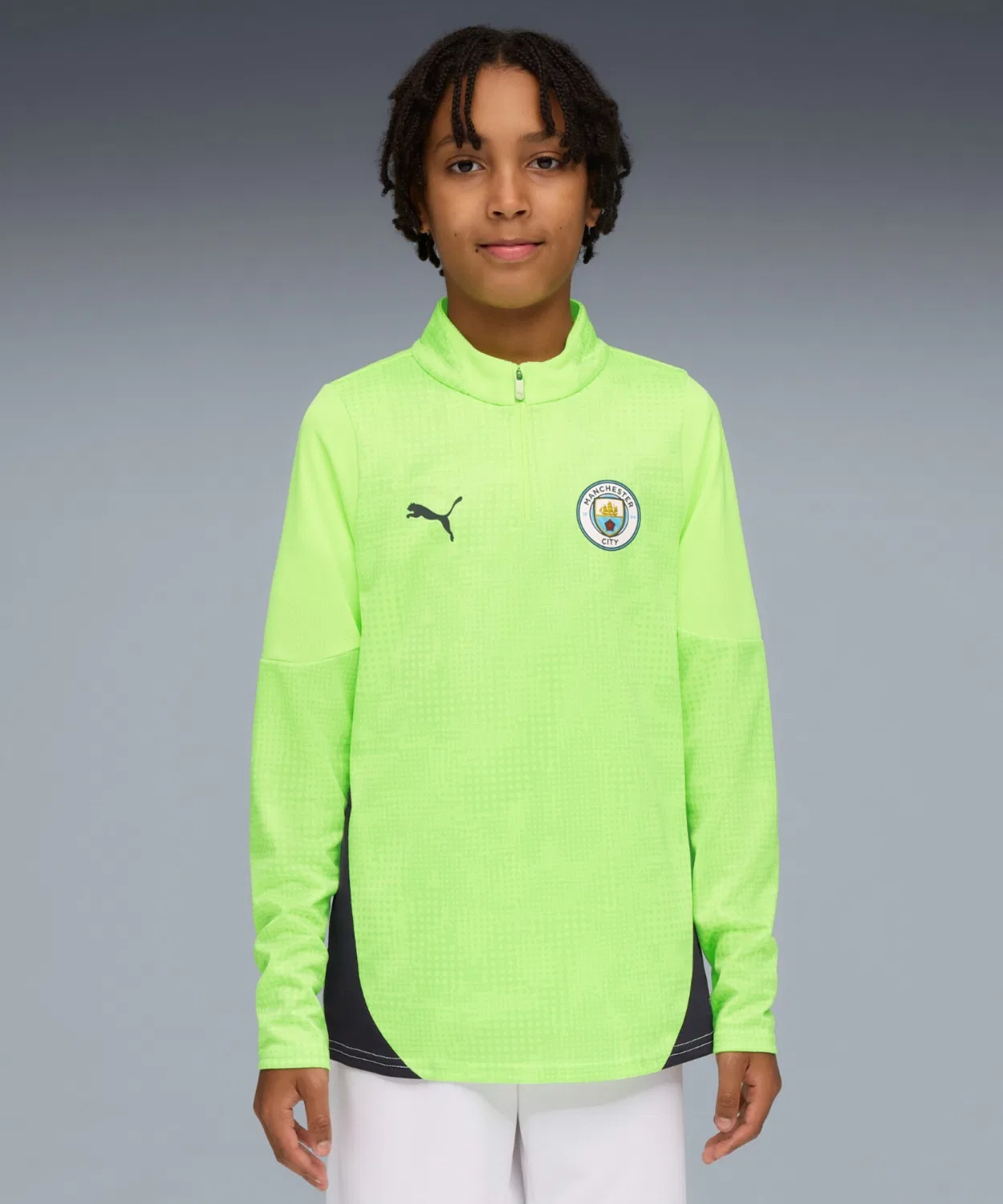 Тренировочная куртка PUMA Manchester City FC 1/4 Zip Top Jr, детская, зеленая