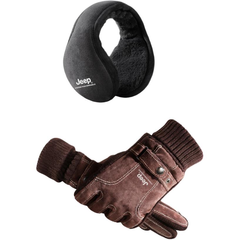 

Спортивные перчатки из полиэстера Unisex Jeep, темно-coffee 2-piece set-a[glove+earmuff]