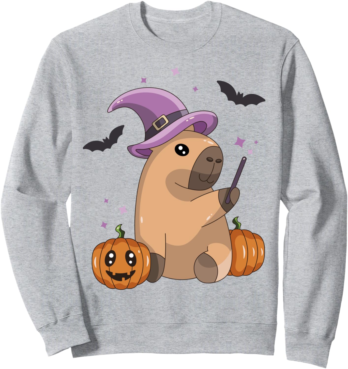 

Милая шляпка ведьмы, толстовка с тыквой и изображением капибары на Хэллоуин для любителей капибар Capybara Halloween Costume Bats Merch, серый