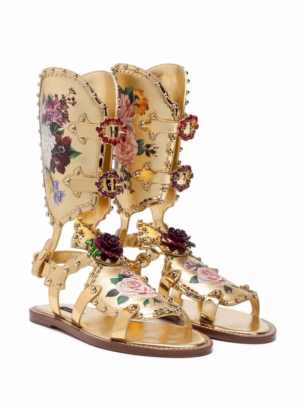 Сандалии-гладиаторы с цветочным принтом Dolce & Gabbana, золотистый — фото 2