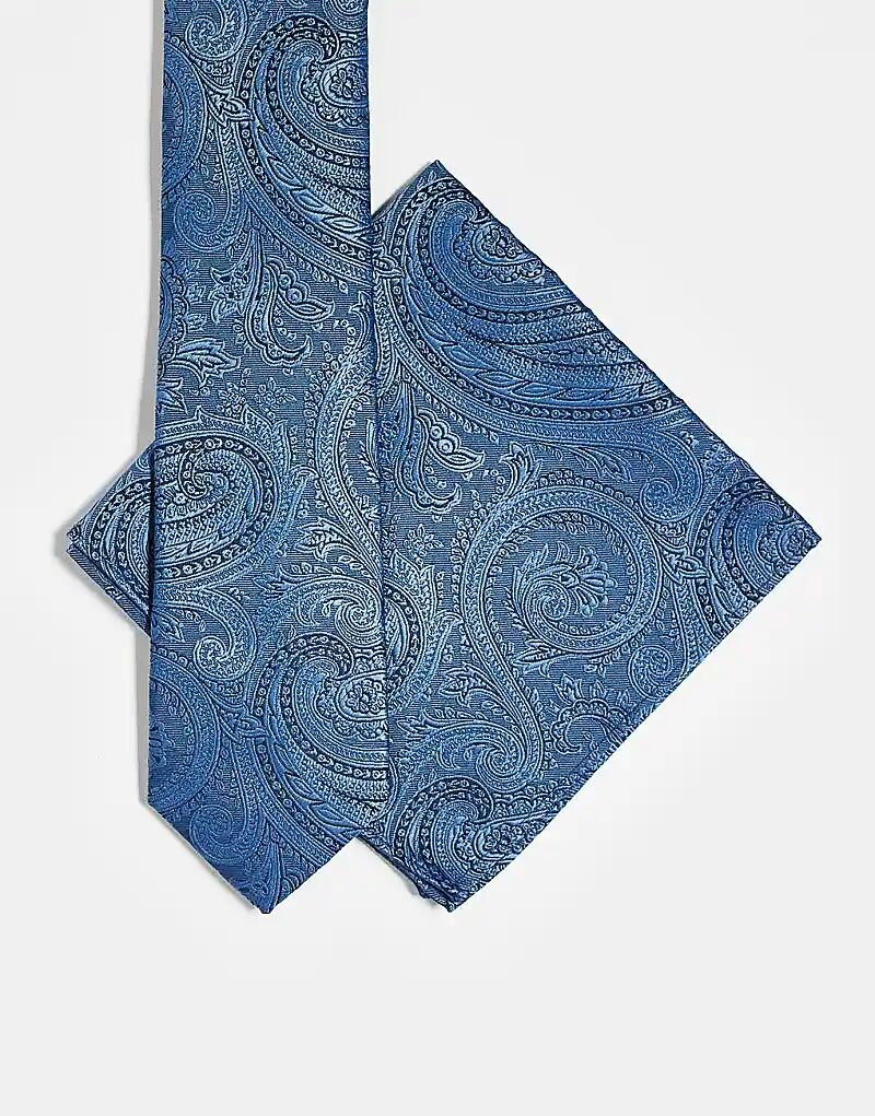 

Галстук и нагрудный платок с принтом пейсли ASOS DESIGN синего цвета