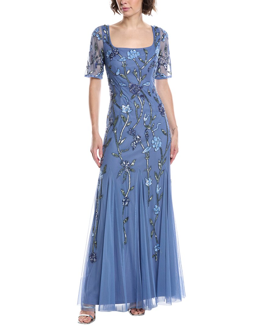 

Бисерное сетчатое платье Adrianna Papell, синий