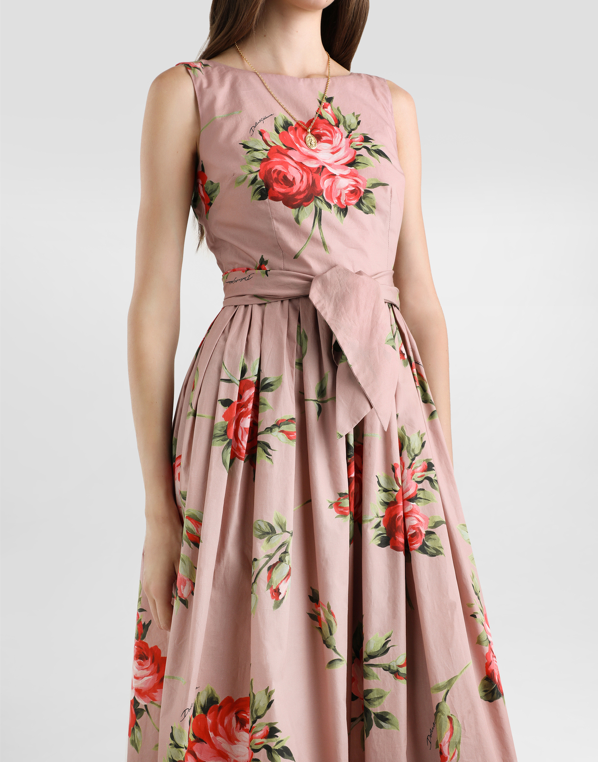 Хлопковое платье с принтом "букет роз" DOLCE & GABBANA, мультиколор — фото 4