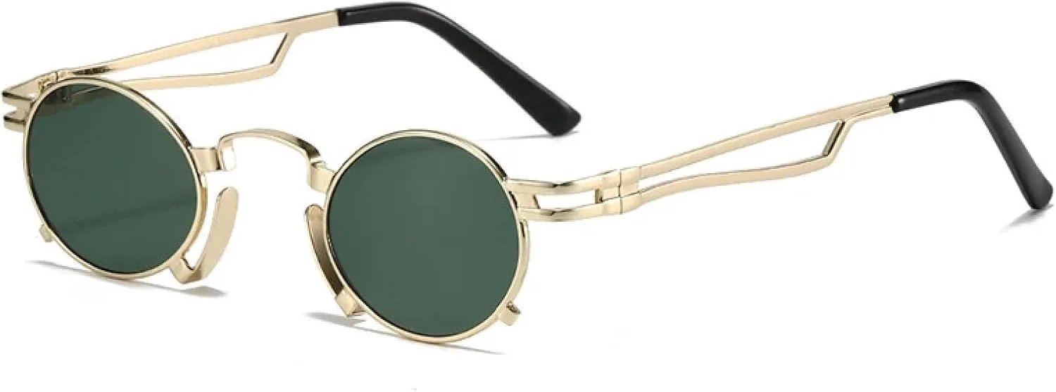 

Ретро солнцезащитные очки для женщин, модные, в металлической оправе, с защитой от УФ-излучения UV400, для мужчин, в стиле панк TOIPASTN, Golden Dark Green