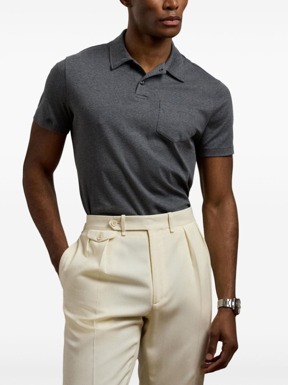 

Рубашка-поло из интерлока Ralph Lauren Purple Label, серый
