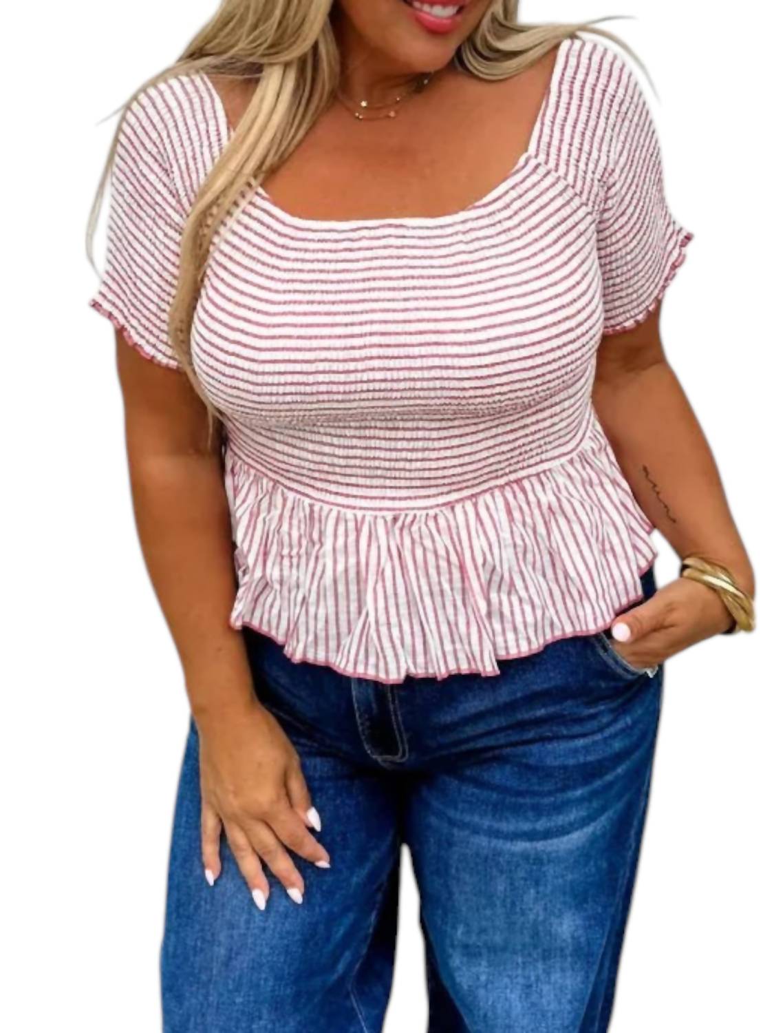 

Топ Essie Stripe Smocked в розовом цвете BLAKELEY