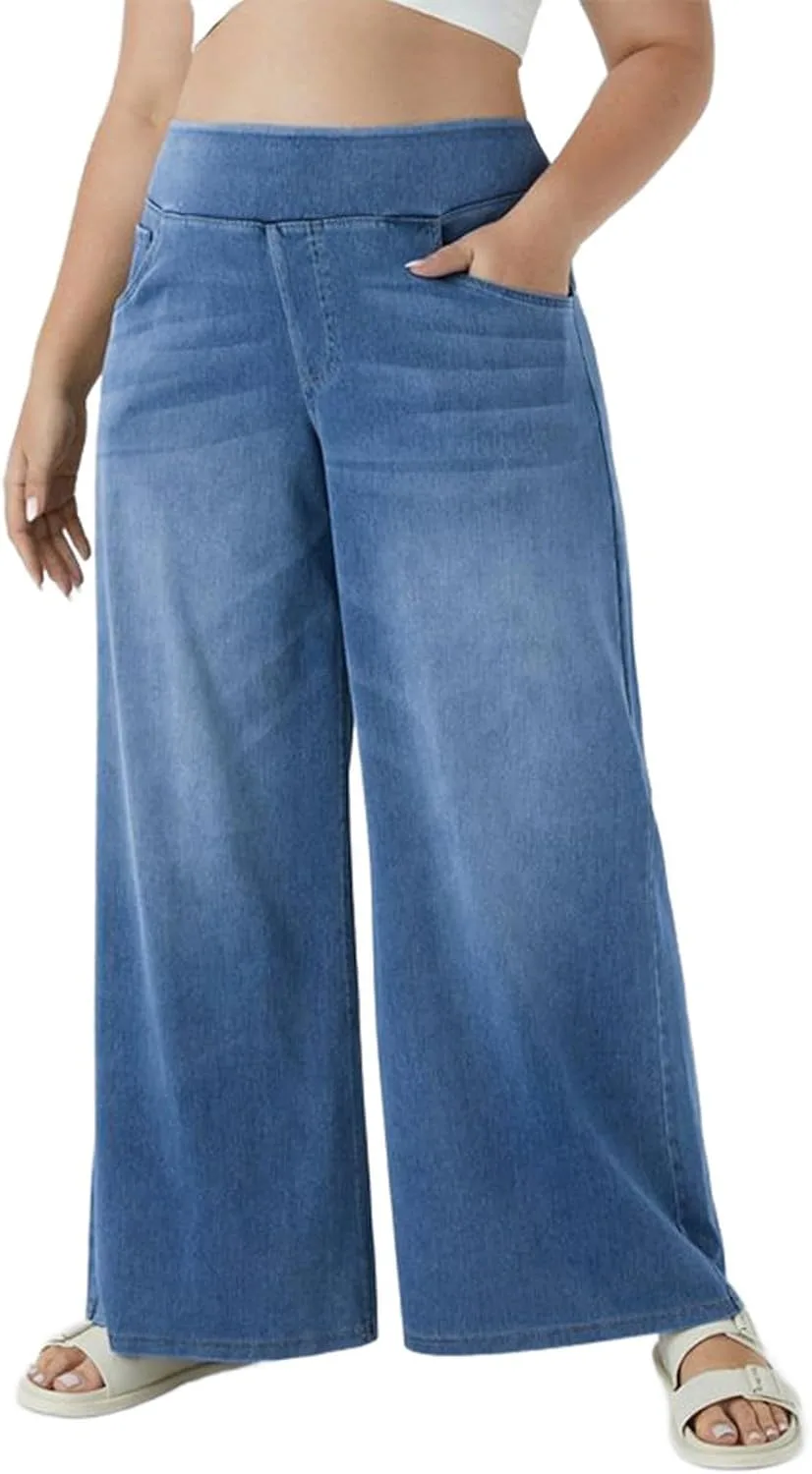 

Высокие джинсы-палаццо Plus Size с широкими прямыми штанинами