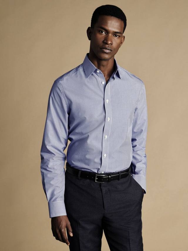 

Облегающая полосатая хлопковая рубашка Charles Tyrwhitt, Navy