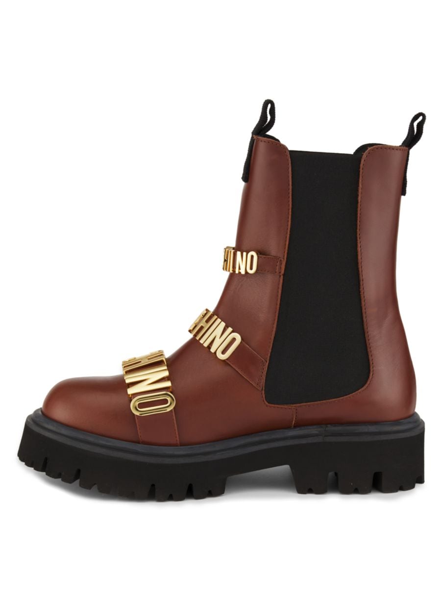 Кожаные ботинки челси с логотипом и рифленой подошвой Moschino Couture!, цвет Chestnut — фото 4