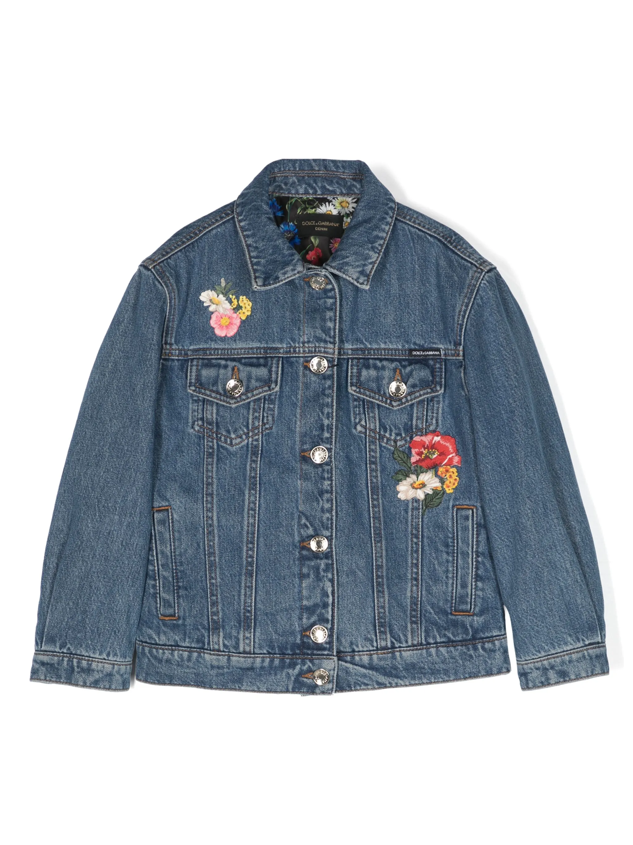 Джинсовая куртка с цветочной вышивкой Dolce & Gabbana Kids, синий