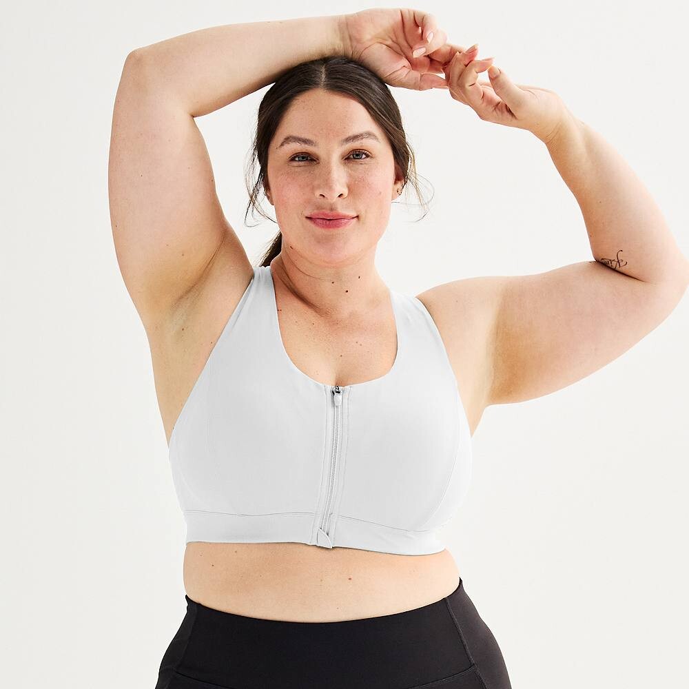 

Спортивный бюстгальтер Tek Gear Ultrastretch со средней поддержкой и молнией спереди больших размеров, цвет Modern White