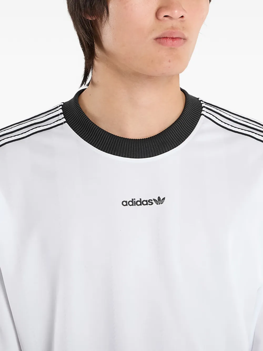 Футболка с длинными рукавами и полосатой отделкой Adidas, белый — фото 3