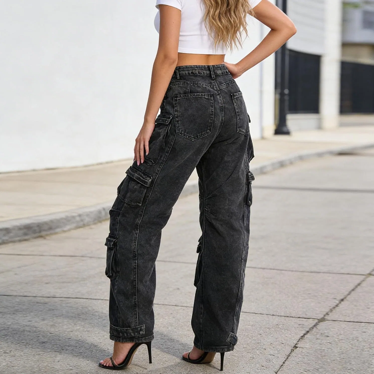 Джинсы свободные, cargo, Black Gray — фото 3