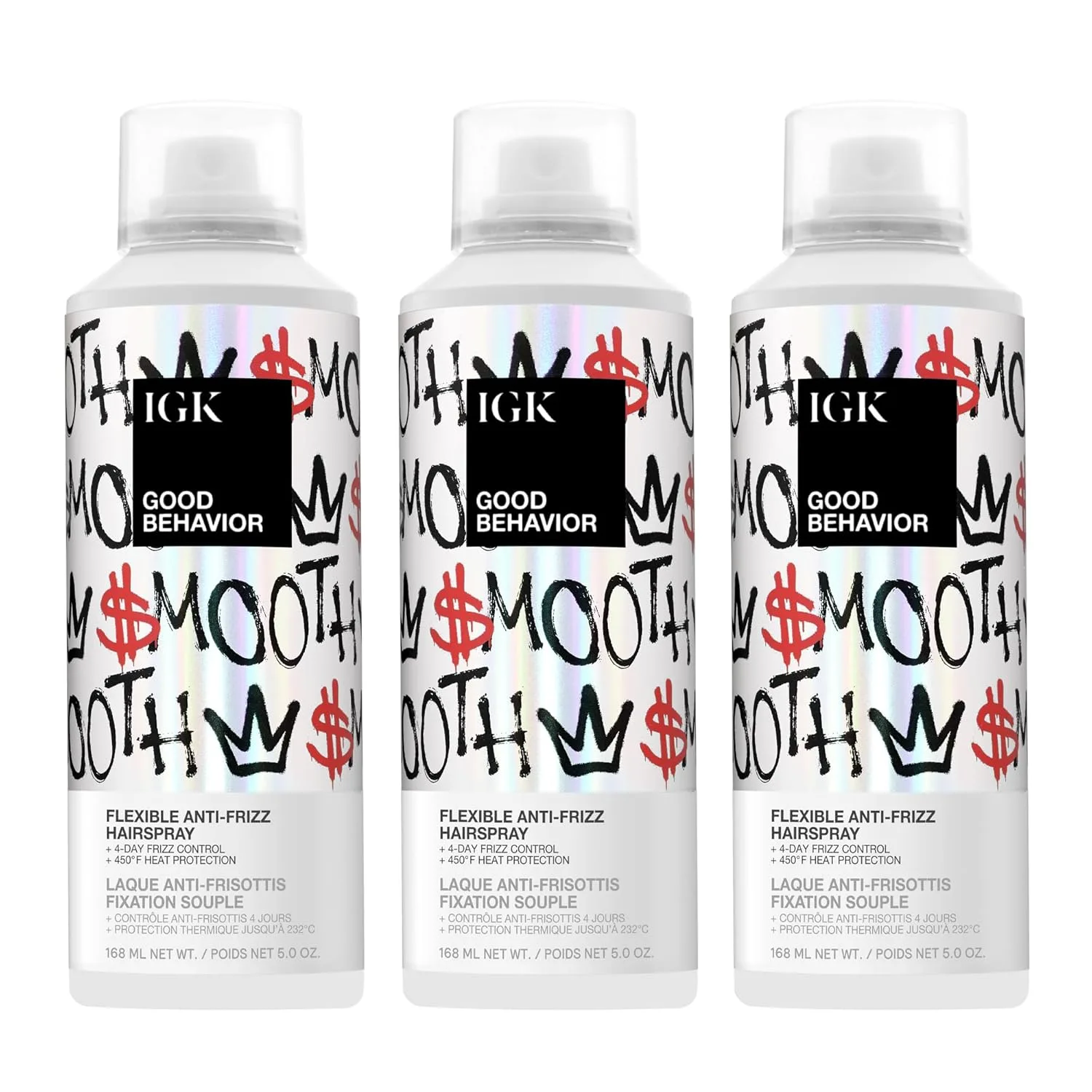 IGK Good Behavior Flexible Hairspray 3 шт - лак для волос средней фиксации с контролем пушистости до 4 дней и термозащитой до 450°F - веганский и cruelty-free