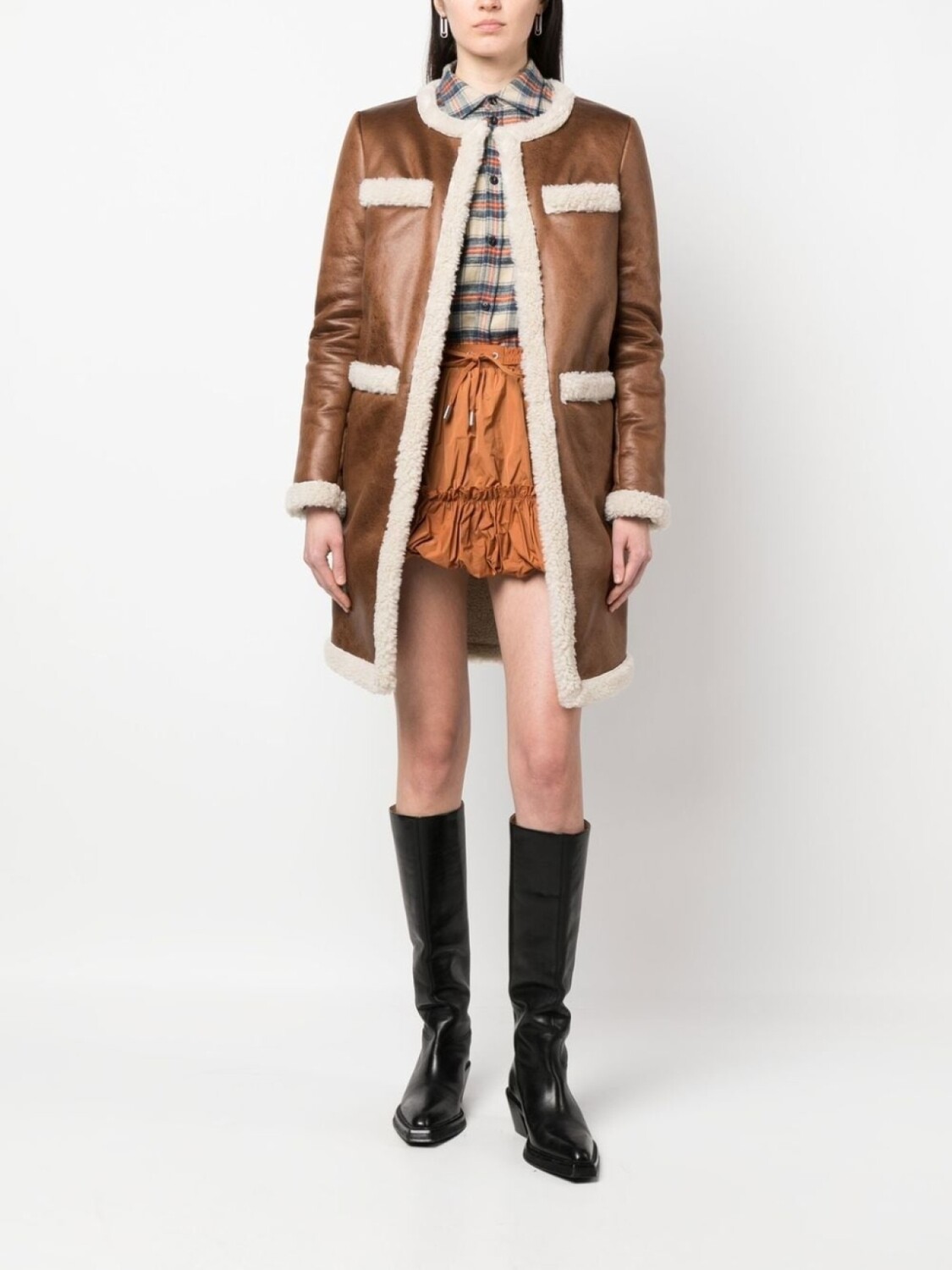 Пальто без воротника из искусственной овчины Dsquared2, коричневый — фото 2