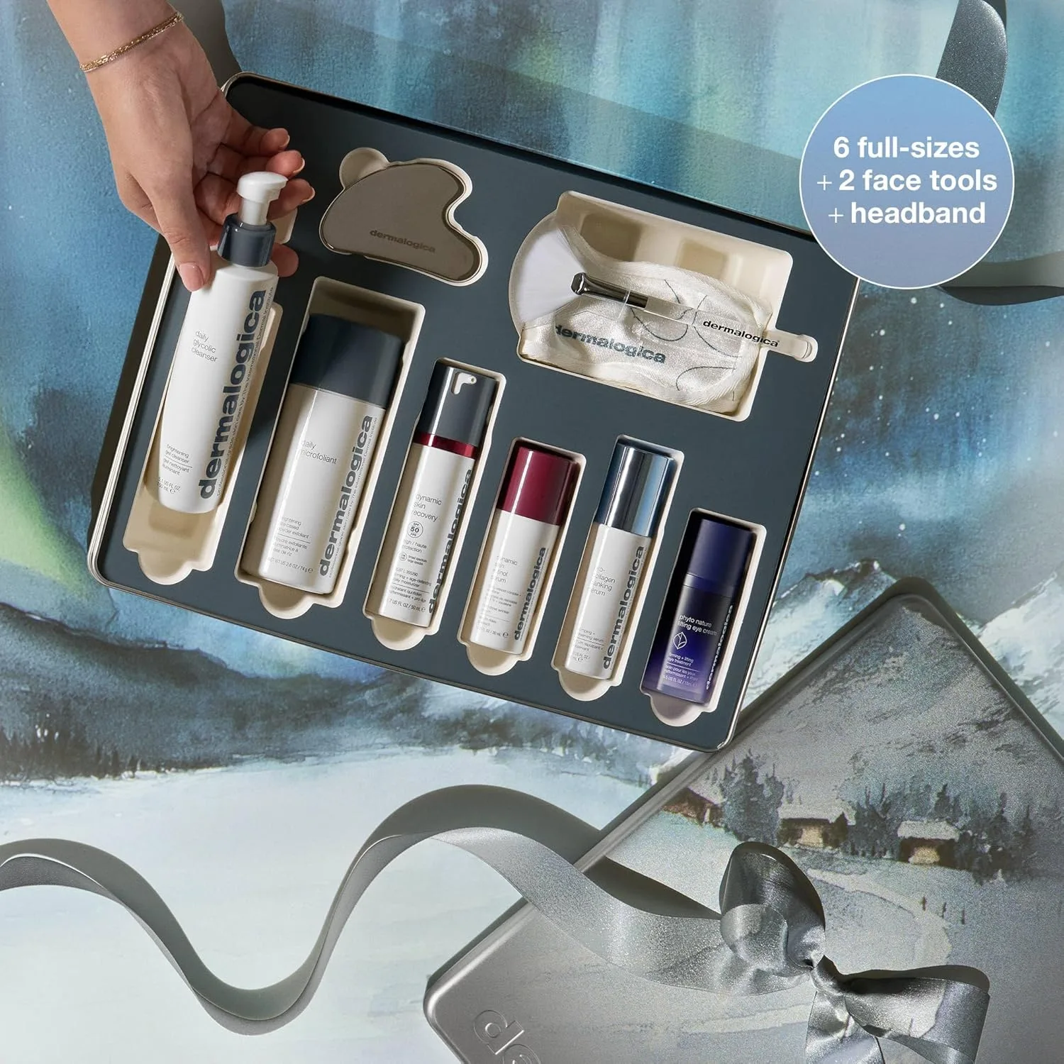 Набор для ухода за кожей экспертного уровня Dermalogica Your Moment of Expertise включает 6 средств, повязку на голову, массажер гуаша и веерную кисть. — фото 2