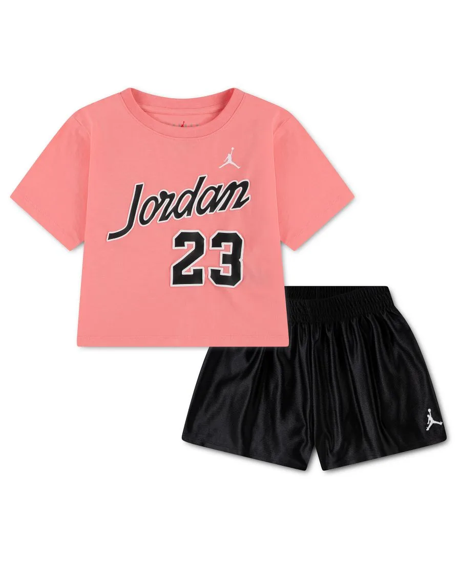 Детский комплект из футболки и шорт Durasheen с круглым вырезом, размер 4T-6X Jordan, черный/розовый