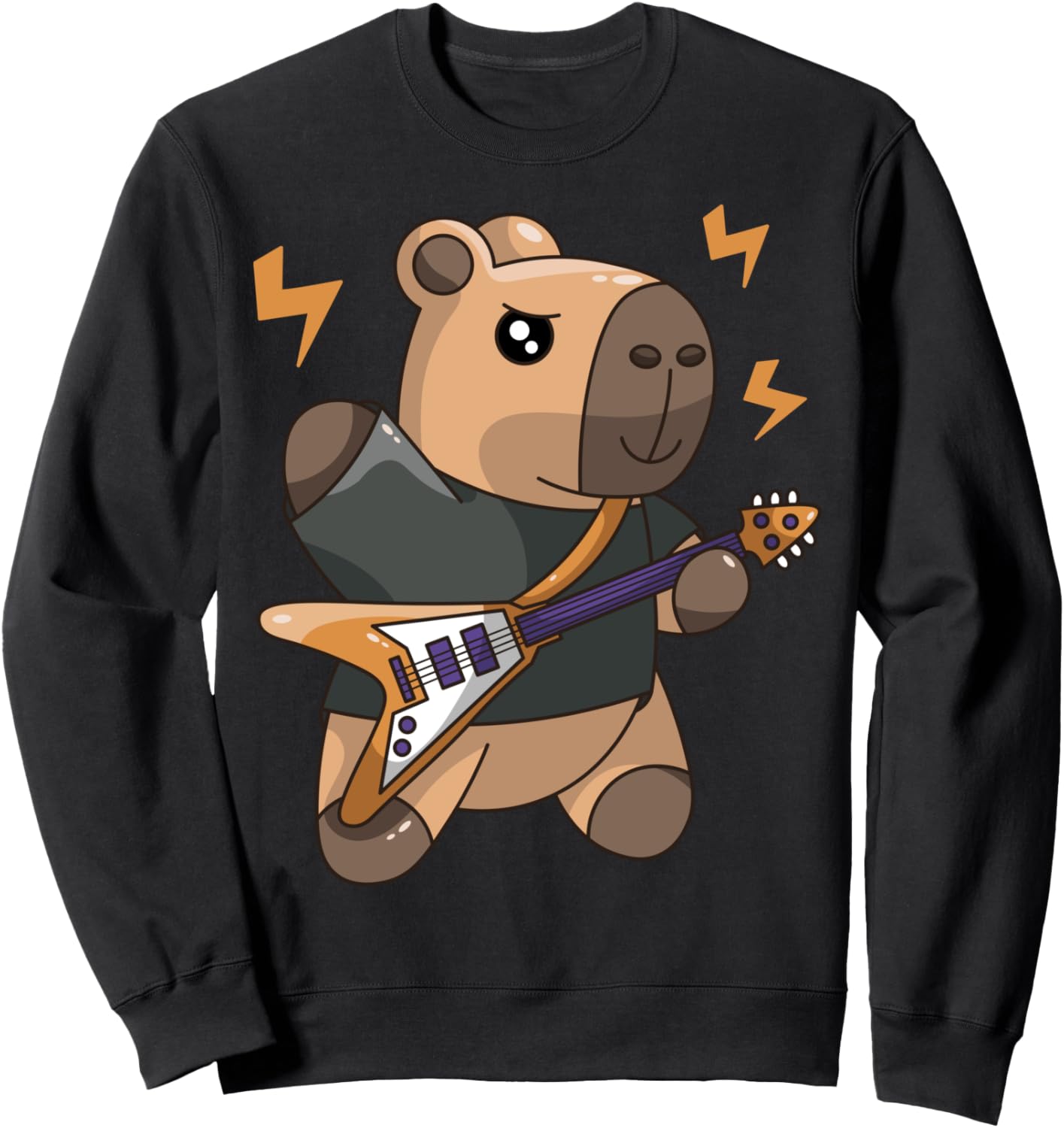 

Забавная толстовка с изображением капибары в стиле рок-н-ролл, панк и гитары Capybara Playing Guitar Rock Guitarist Cartoon, черный